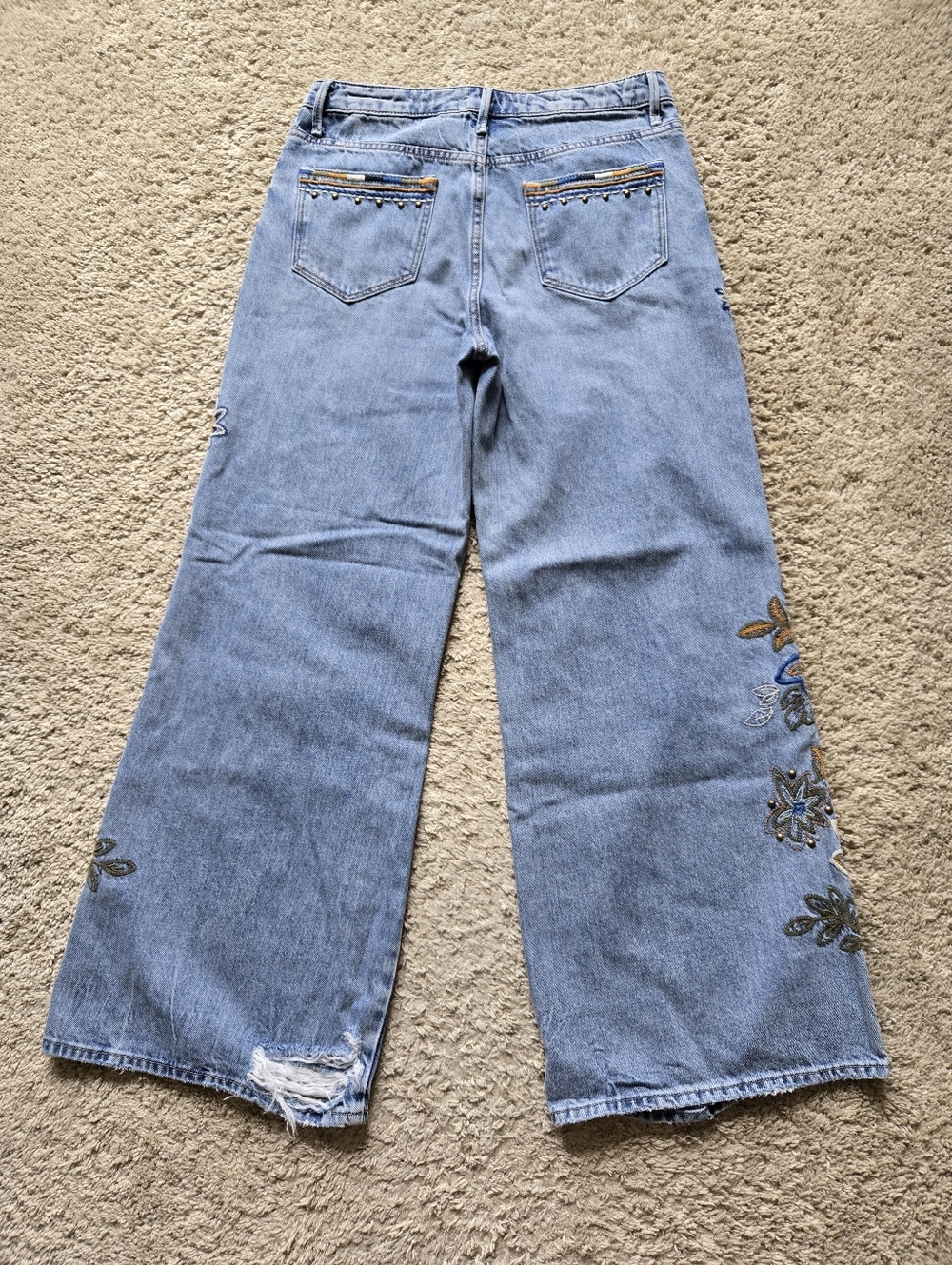Driftwood Marlena Copper Wide Leg Jeans Womens 28 Embroidered Distressed - Picture 6 of 12